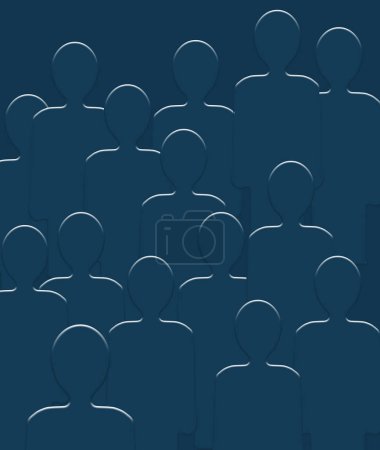 Humans stand side by side in a group in this  abstract silhouetted 3-d illustration.