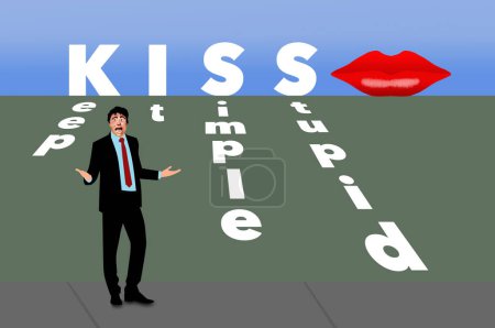 Keep it simple stupid is an acronym called KISS. Simplify your business ideas is the concept in this 3-d illustration.