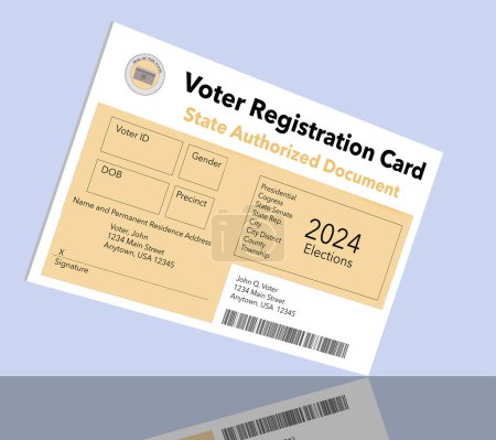 Here is a mock, generic state issued voter registration card
