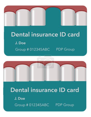 Ein gefälschter generischer Zahnversicherungsausweis ist in einer 3-D-Abbildung zu sehen.