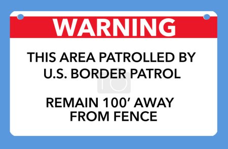 A border of USA-Mexico warning sign tells people to stay 100-feet from the border fence or wall. This is a 3-d illustration. 