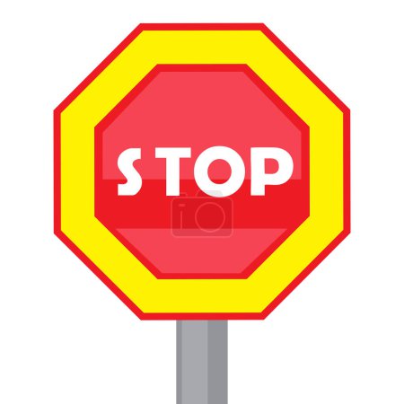 colorful illustration with road stop sign on white background.