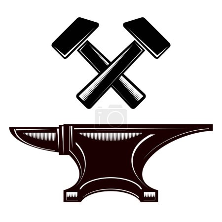 Illustration for Anvil and Hammer Icons Isolated on White Background. Industrial Logo Design. - Royalty Free Image