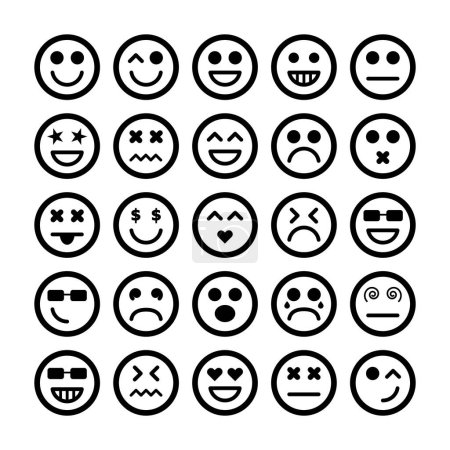 Emoticones divertidos de la cara con la expresión fijada