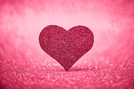 Photo for Glitter heart as copy space. Valentines day card in Viva Magenta Red color of the year 2023. - Royalty Free Image