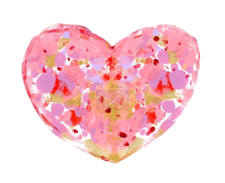 Photo for Abstract, pink heart shape, isolated on white. Multicolored tempera,  hand drawing, - Royalty Free Image