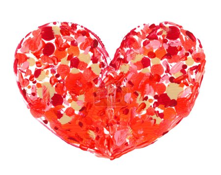 Photo for Abstract, red heart shape, isolated on white. Multicolored tempera,  hand drawing, - Royalty Free Image