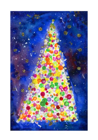 Photo for Christmas tree  greeting card. Watercolor illustration. - Royalty Free Image