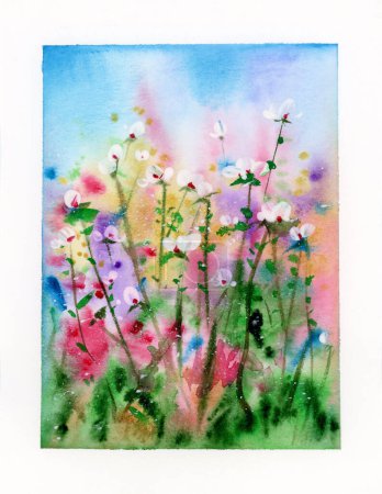 Photo for Colorful flowers painting,  floral background. Watercolor illustration. - Royalty Free Image