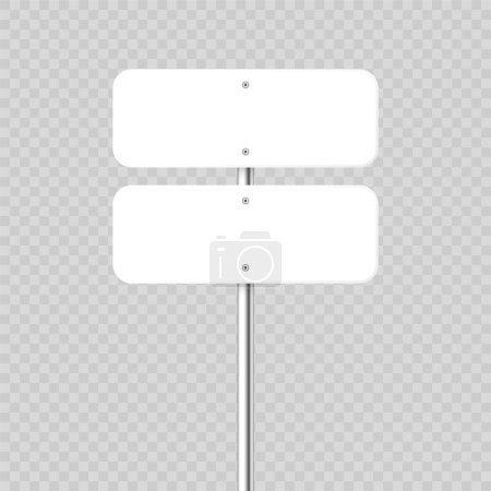 Illustration for Road, traffic sign. Highway signboard on a chrome metal pole. Blank white board with place for text. Directional signage and wayfinder. Information sign mockup. Vector illustration - Royalty Free Image