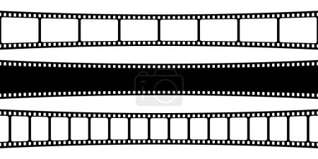 Illustration for Curved film strips collection. Old retro cinema movie strip. Analog video recording equipment. Vector illustration. - Royalty Free Image