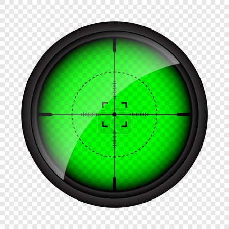 Illustration for Weapon night sight, sniper rifle optical scope. Hunting gun viewfinder with crosshair. Aim, shooting mark symbol. Military target sign, silhouette. Game interface UI element. Vector illustration. - Royalty Free Image