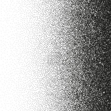 Stippelmuster, geometrischer Hintergrund mit Punkten. Sticheln, Punktzeichnen, Schattieren mit Punkten. Pixelauflösung, zufälliger Halbtoneffekt. Weißes Rauschen körnige Textur. Vektorillustration.