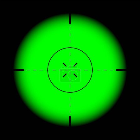 Weapon night sight, sniper rifle optical scope. Hunting gun viewfinder with crosshair. Aim, shooting mark symbol. Military target sign, silhouette. Game interface UI element. Vector illustration.