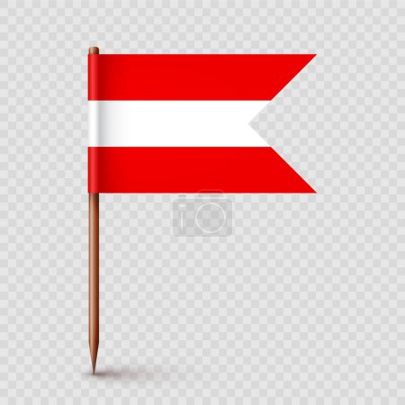 Illustration for Realistic Austrian toothpick flag. Souvenir from Austria. Wooden toothpick with paper flag. Location mark, map pointer. Blank mockup for advertising and promotions. Vector illustration. - Royalty Free Image