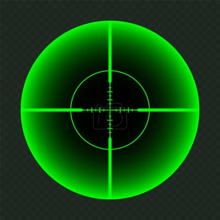 Weapon night sight, sniper rifle optical scope. Hunting gun viewfinder with crosshair. Aim, shooting mark symbol. Military target sign, silhouette. Game interface UI element. Vector illustration.