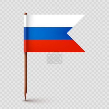 Illustration for Realistic Russian toothpick flag. Souvenir from Russia. Wooden toothpick with paper flag. Location mark, map pointer. Blank mockup for advertising and promotions. Vector illustration. - Royalty Free Image