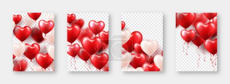 Illustration for Valentines Day banners with red heart balloons. Wedding invitation card template, love background. Mothers Day greeting cards. Beautiful romantic banner. Vector illustration. - Royalty Free Image