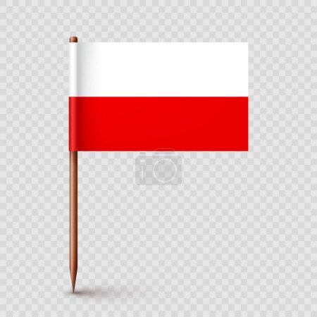 Illustration for Polish toothpick flag. Souvenir from Poland. Wooden toothpick with paper flag. Location mark, map pointer. Blank mockup for advertising and promotions. Vector illustration. - Royalty Free Image
