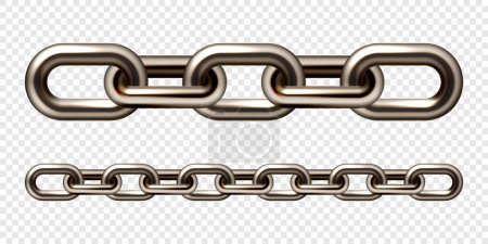 Realistic brown metal chain with old rusty links. Heavy steel chain for industrial use. Vector illustration.