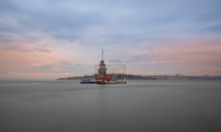 Photo for Panorama view of Maiden's tower from shore, Istanbul, Turkey - Royalty Free Image