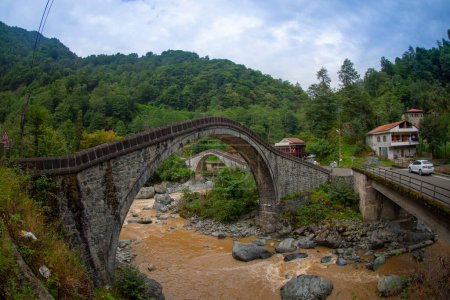 Téléchargez les photos : Une belle vue sur le pont capturé dans le village Arhavi Kucukkoy, Turquie - en image libre de droit