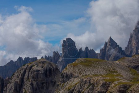 Photo for Dolomites, Three Peaks of Lavaredo. Panoramic image of Italian Dolomites with famous Three Peaks of Lavaredo (Tre Cime di Lavaredo) South Tyrol, Italy, Europe at summer sunset. - Royalty Free Image
