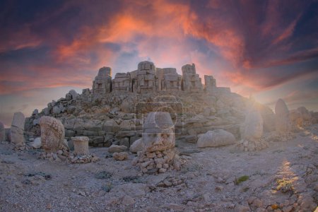 Photo for Antique statues on Nemrut mountain, Turkey. The UNESCO World Heritage Site at Mount Nemrut where King Antiochus of Commagene is reputedly entombed. - Royalty Free Image
