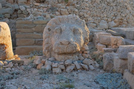 Photo for Antique statues on Nemrut mountain, Turkey. The UNESCO World Heritage Site at Mount Nemrut where King Antiochus of Commagene is reputedly entombed. - Royalty Free Image