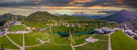 Photo for Aerial mountain and river view of a city in jablanica bosnia and herzegovina drone view of neretva river and jablanica lake - Royalty Free Image