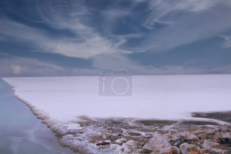 Photo for Salt Lakein Turk, is a saline lake occupying a huge area in the arid central plateau of Turkey, neighboring also Nigde and Ankara provinces. - Royalty Free Image