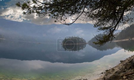 Eibsee lake with Zugspitze mountain range.