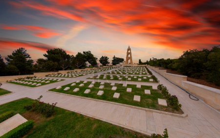Canakkale Martyrs' Memorial military cemetery is a war monument commemorating approximately Turkish soldiers who participated in the Battle of Gallipoli.