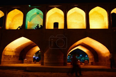 Photo for Khajoo bridge at night, across the Zayandeh River in Isfahan, Iran. - Royalty Free Image