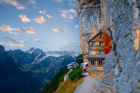 The famous mountain lodge in the middle of the hiking trail, Aescher Wildkichi.