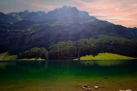 Lake Seealpsee near Appenzell in swiss Alps, Ebenalp, Switzerland. Swiss mountain view