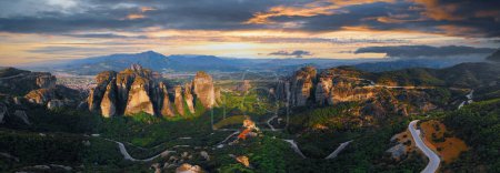 Meteora Varlaam Monastery rising out of the mist. Amazing mystical landscape. A UNESCO heritage site. Meteora mountains, Thessaly, Greece.