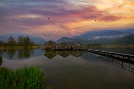 Foggy morning at lake Kochelsee, Bavaria, Germany