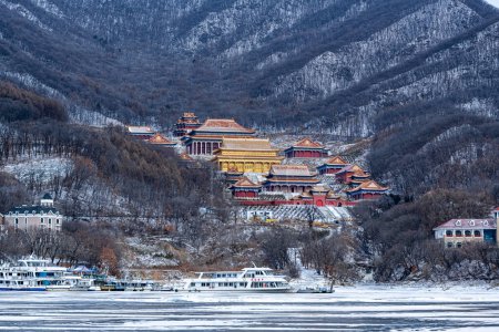 Photo for Traditional Chinese Architecture - Winter Scenery of Songhua Lake Scenic Area in Jilin City - Royalty Free Image