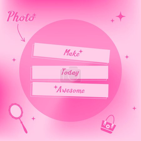 Téléchargez les illustrations : Modèle de message pour instagram avec cadre photo et citation en couleurs roses dans Barbie style.Frames, étoiles, choses pour Barbie. Concept de poupée Barbie. - en licence libre de droit