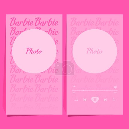Téléchargez les illustrations : Modèle double storis pour instagram avec cadre photo en couleurs roses dans le style barbie. Cadres, étoiles, choses pour Barbie. Concept de poupée Barbie. - en licence libre de droit