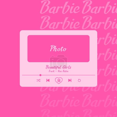 Téléchargez les illustrations : Modèle de message pour instagram avec cadre photo en couleurs roses dans le style barbie. Une playlist rose. Barbie melomaniac. Concept de poupée Barbie. - en licence libre de droit