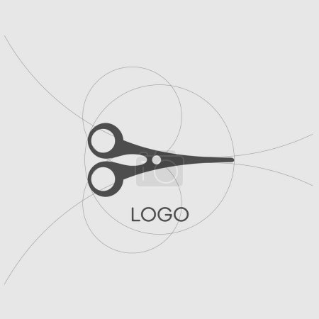 Illustration for The scissors logo is based on circles. Golden Ratio. Logo of haberdashery, workshop, sewing. - Royalty Free Image