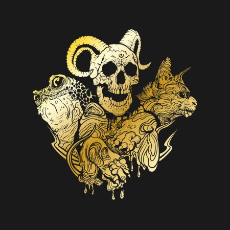 Baal tattoo in gold. Baal, one of the seven princes of hell, a Christian demon, a false god. Baalim or Baal. Satan's chief assistant. Baal in the form of a man, cat, toad, or combinations thereof. 