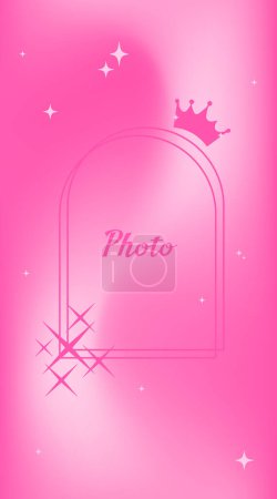 Téléchargez les illustrations : Modèle Storis pour instagram avec cadre photo en couleurs roses dans le style barbie. Cadres, étoiles, choses pour Barbie. Concept de poupée Barbie. - en licence libre de droit