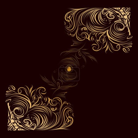 Illustration for Vintage gold pattern on diagonal. Swirls on the corners. Vector pattern. Mystical all-seeing eye. - Royalty Free Image