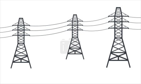 Ilustración de Líneas eléctricas de alto voltaje sobre fondo blanco. Ilustración vectorial. Diseño plano - Imagen libre de derechos