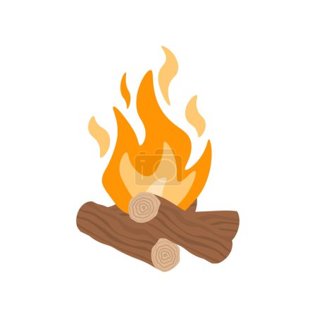 Téléchargez les illustrations : Illustration vectorielle d'un feu de joie brûlant avec du bois isolé sur fond blanc. Vue du dessus - en licence libre de droit