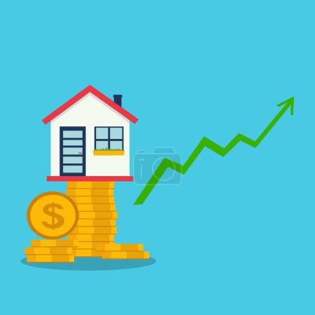 House With Gold Coins Statistic Vector Icon Illustration. Real Estate Investment Concept. Top view
