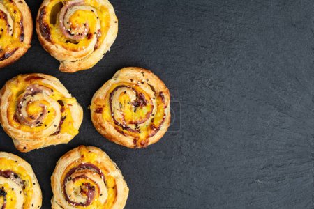 Homemade Puff pastry pinweel ( rolls ) Mini pizza top view